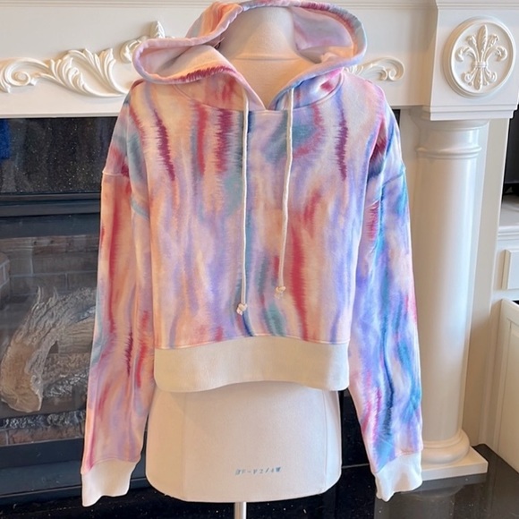 Comfy Cropped Hoodie Water Color Sweatshirt Womens Medium New - Picture 15 of 15
